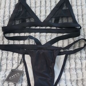 ZAFUL Black Mesh Triangle Bikini Set